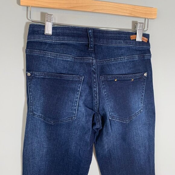 Pilcro and the letterpress dark wash high rise script flare denim stretch jeans - Picture 5 of 11